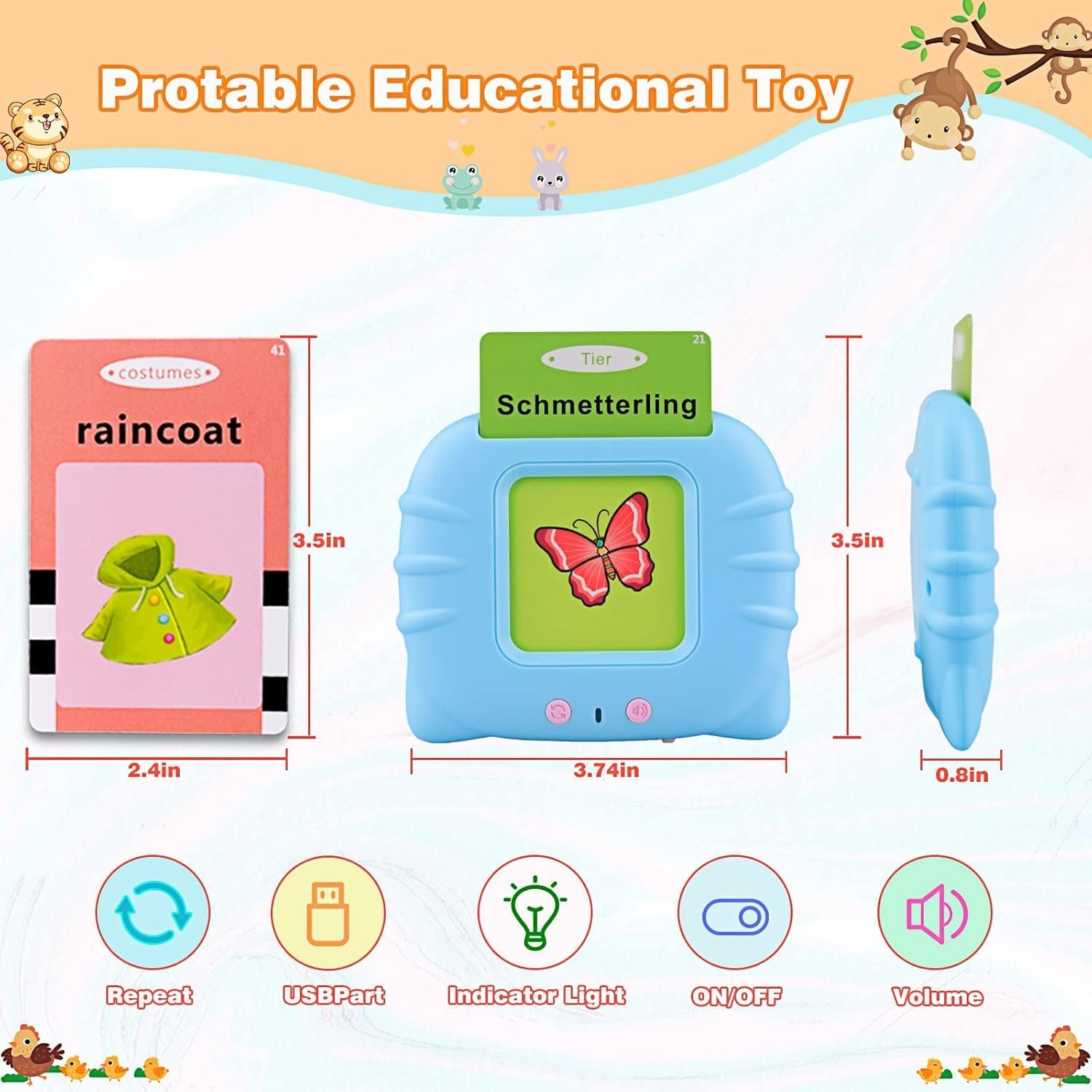 Talking Flash Cards (224 English Words) - Blue Color - Image 2